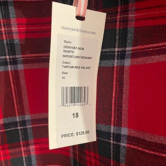 NWT Vineyard Vines Nantucket Tartan Red Velvet Dress Size 18 - Picture 5 of 5